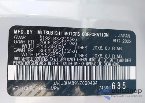 2022 Mitsubishi Outlander Black Edition 2Wd/Se 2.5 2Wd/Se Launch Edition 2Wd из США, поврежденный, VIN JA4J3UA89NZ090494